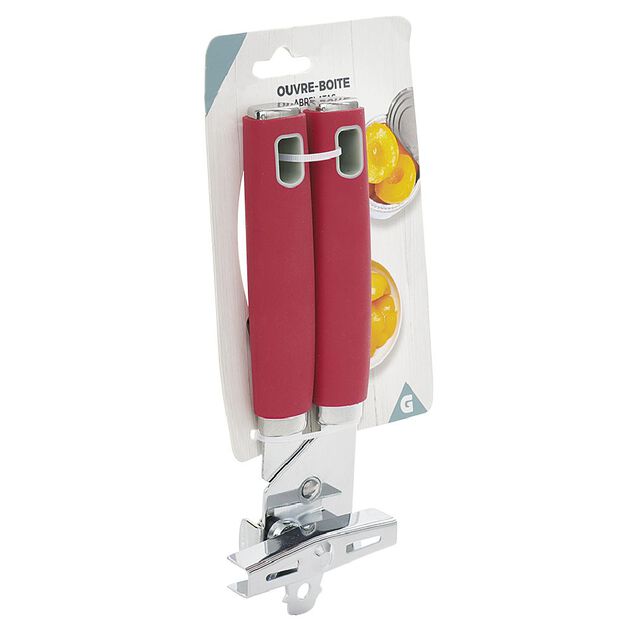 Ouvre bo&icirc;te inox avec manche en polypropyl&egrave;ne rouge