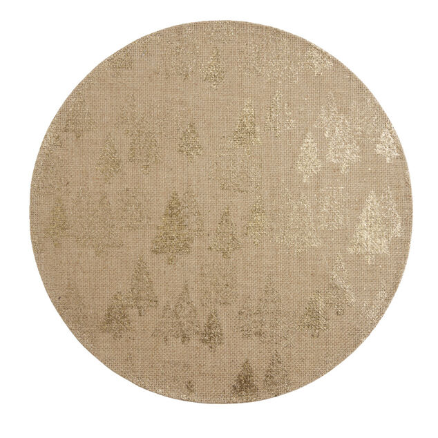 Set de table rond en jute naturel motifs sapins dor&eacute;s &Oslash;38cm