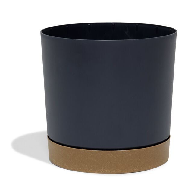 Pot de jardin Tubo plastique gris avec soucoupe marron &Oslash;29,2cm