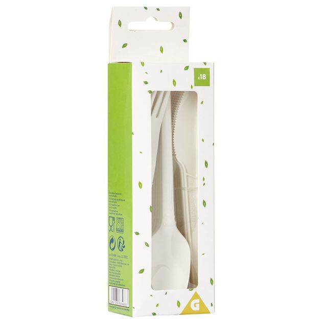 Ménagère réutilisable en amidon de maïs 6 personnes blanc