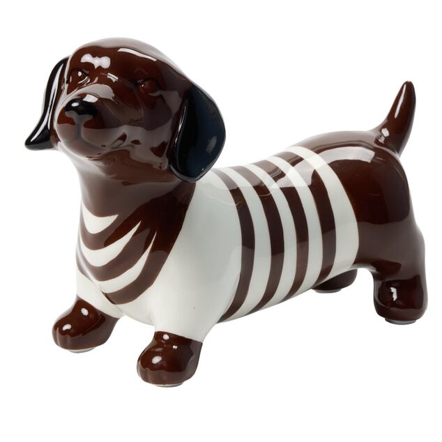 Objet d&eacute;co chien teckel en dolomite marron 23,5xH14cm