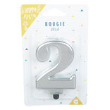 Bougie anniversaire chiffre 2 mat argent&eacute;