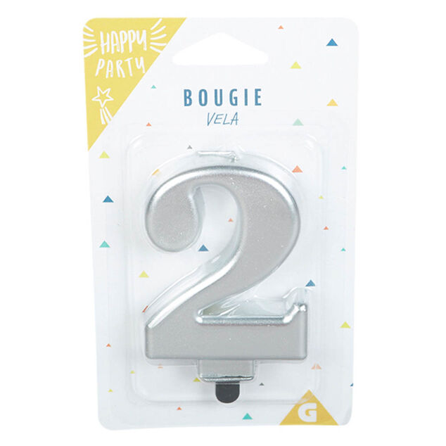 Bougie anniversaire chiffre 2 mat argent&eacute;