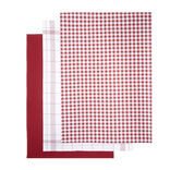 Lot de 3 torchons rectangulaires 50x70cm 100% coton blanc et rouge
