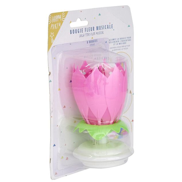Bougie anniversaire musicale forme fleur 8 m&egrave;ches