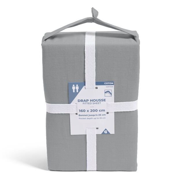 Drap housse 160x200cm 100% coton gris clair
