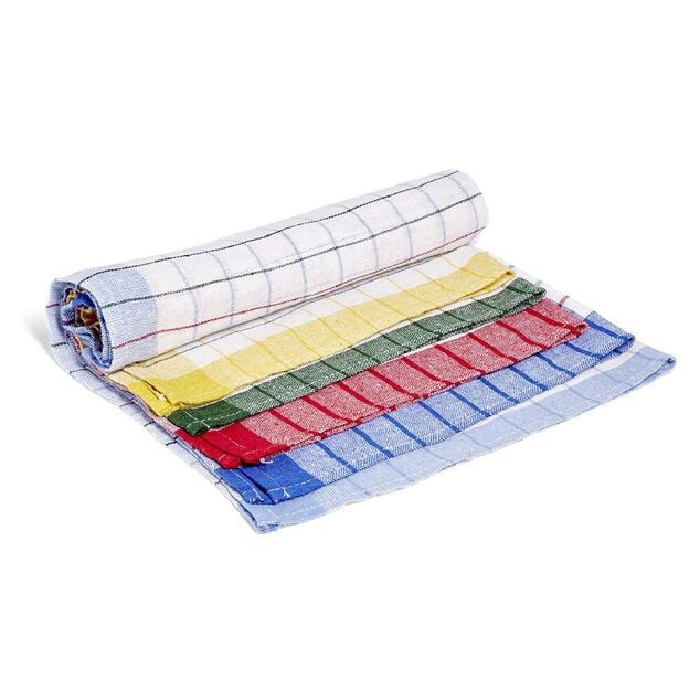 Lot de 10 torchons &agrave; carreaux en coton et polyester 70x45cm