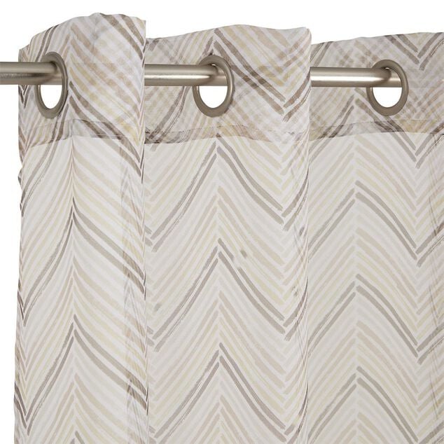 Voilage &agrave; oeillets beige imprim&eacute; chevrons 100% polyester 140x240cm