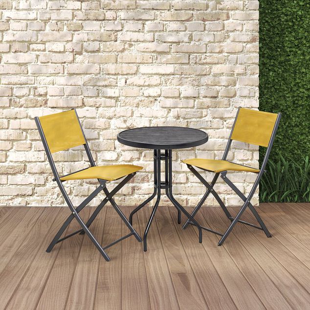 Chaise de jardin pliante London m&eacute;tal textil&egrave;ne jaune 51xP45xH81cm