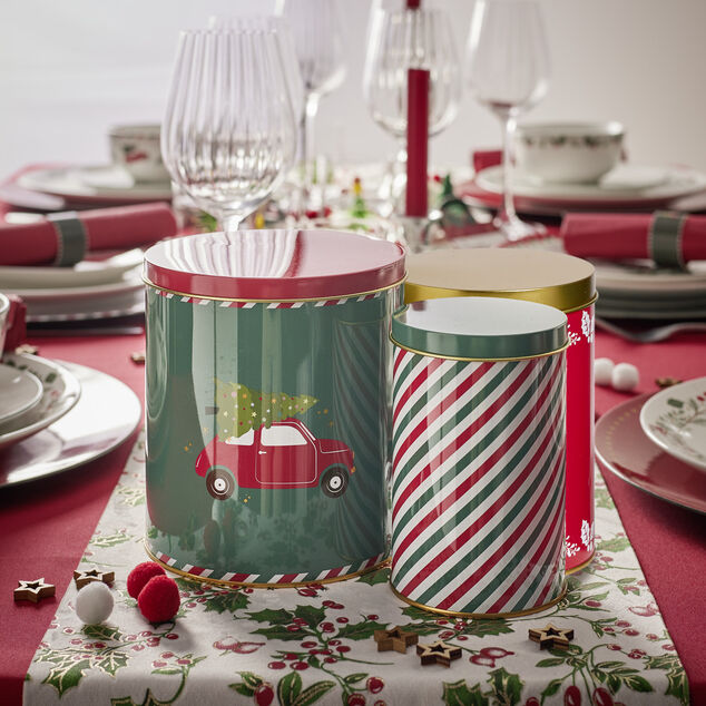 Lot de 3 boîtes alimentaires en métal décor Noël 3 tailles