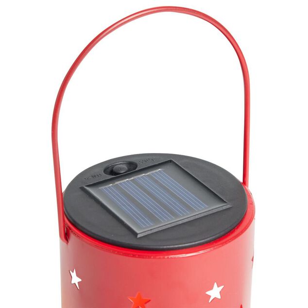 Lanterne solaire m&eacute;tal rouge 1LED blanc chaud &Oslash;8,5xH11,5cm