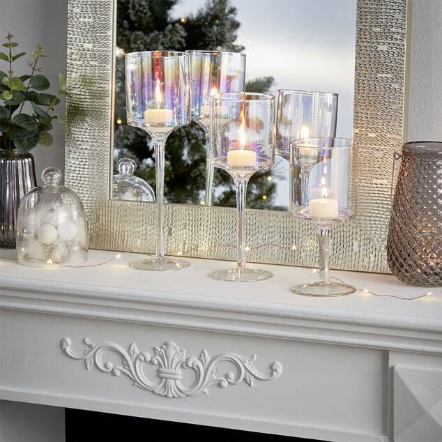 Photophore en verre finition iridescent x3