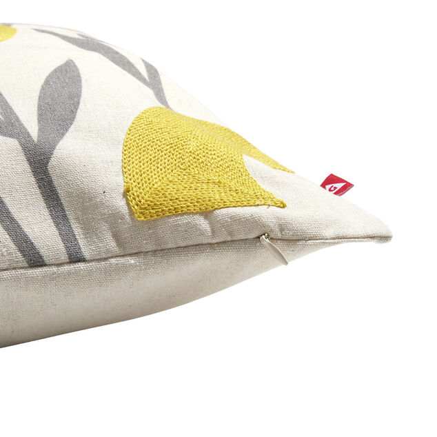 Housse de coussin imprim&eacute; floral jaune avec broderie 45x45cm