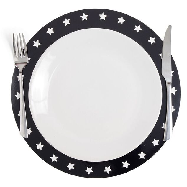 Sous assiette rebord &eacute;toile plastique noir &Oslash;34cm x4