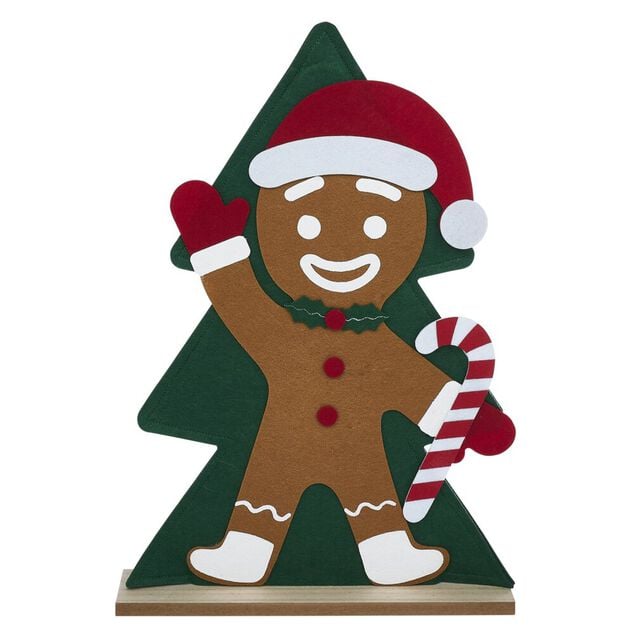 D&eacute;coration sapin en bois avec pain d'&eacute;pice ou gnome H50cm