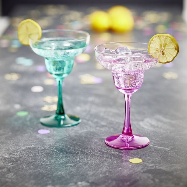 Verre à cocktail sur pied x2 en verre bleu et orange 240ml