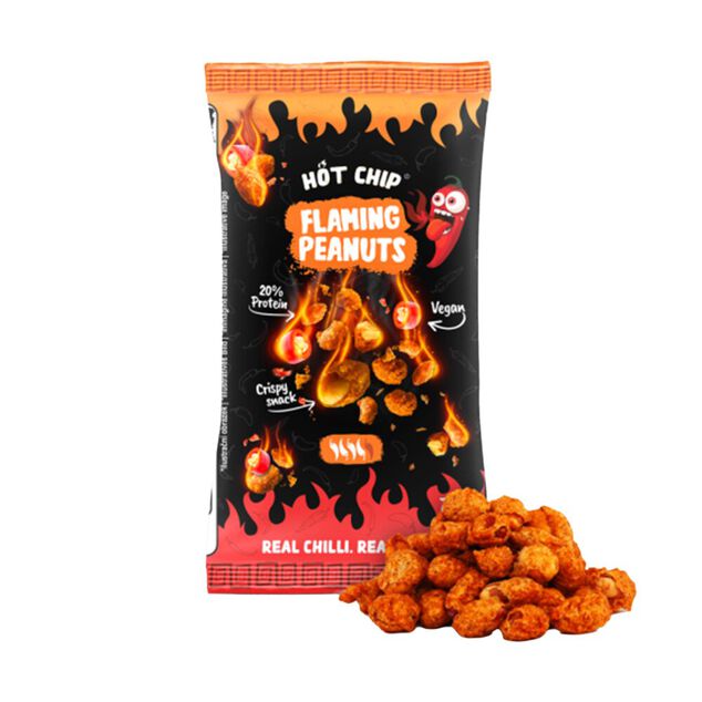 Cacahu&egrave;tes piquantes Hot Chip Flaming crispy ultra &eacute;pic&eacute;es 70gr