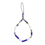 Bijou de téléphone perles doré blanc bleu L17cm