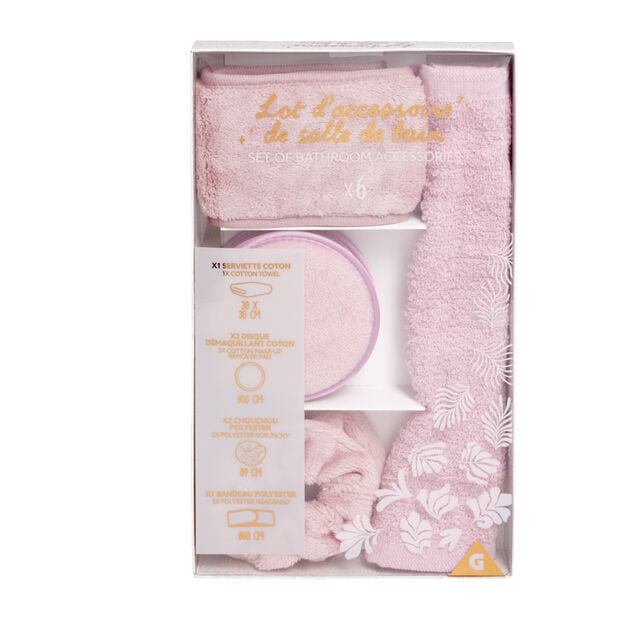 Set de bain femme avec serviette/disque d&eacute;maquillant/chouchou/bandeau