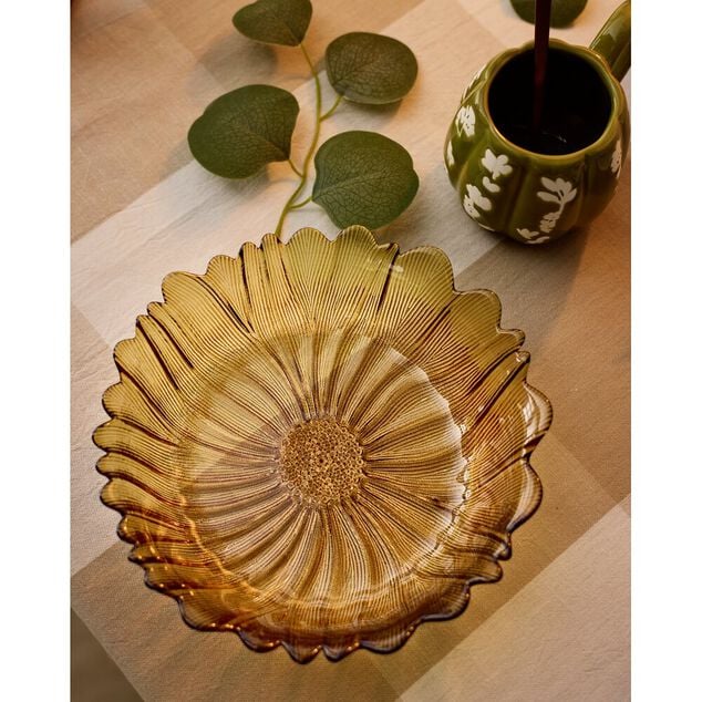 Coupelle forme fleur verre jaune ambre &Oslash;20xH5cm