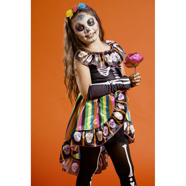 D&eacute;guisement enfant Dia de los Muertos squelette robe collant 7/10ans