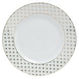 Assiette &agrave; dessert porcelaine blanche bord motif dor&eacute; &Oslash;20cm