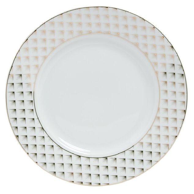 Assiette &agrave; dessert porcelaine blanche bord motif dor&eacute; &Oslash;20cm