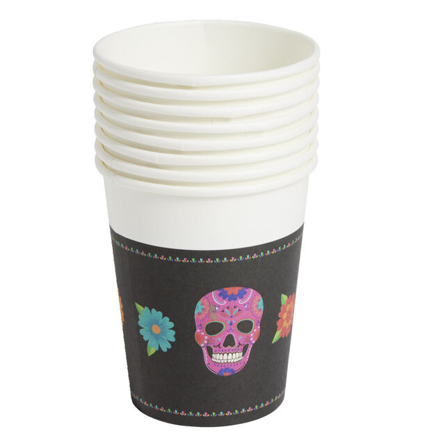 Gobelet papier Halloween t&ecirc;te de mort mexicaine 260ml x8