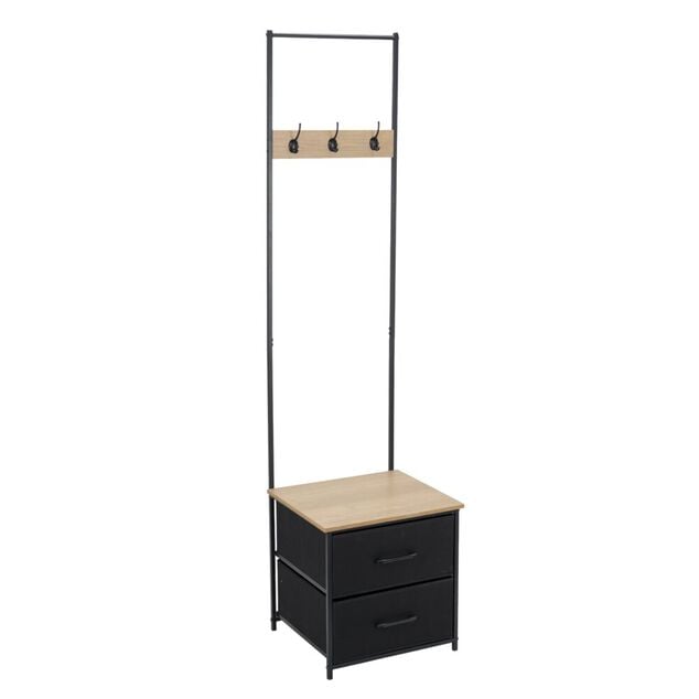 Vestiaire d'entr&eacute;e 3 pat&egrave;res 2 tiroirs bois et m&eacute;tal noir 45x40xH178cm