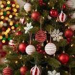 Boule Noël ruban torsadé Ø8cm rouge et blanc - 2 modèles