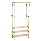 Penderie avec 3 &eacute;tageres bois beige et plastique noir - 77x28xH164cm