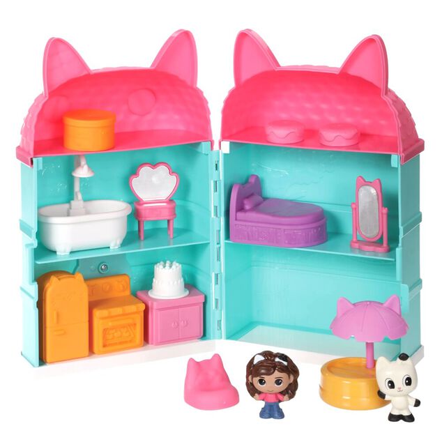 Maison de poup&eacute;e avec 2 personnages Gabby et la Maison Magique bleue et rose