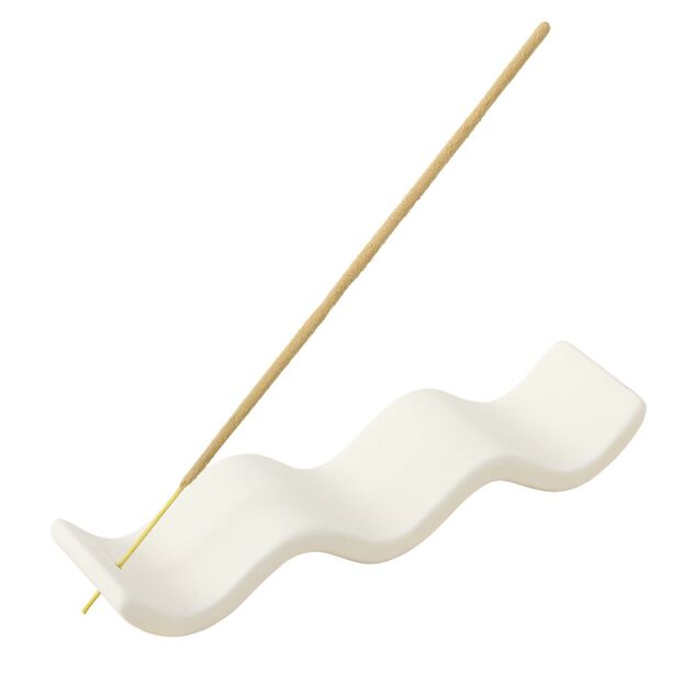 Support &agrave; encens ondul&eacute; en dolomite beige L17cm