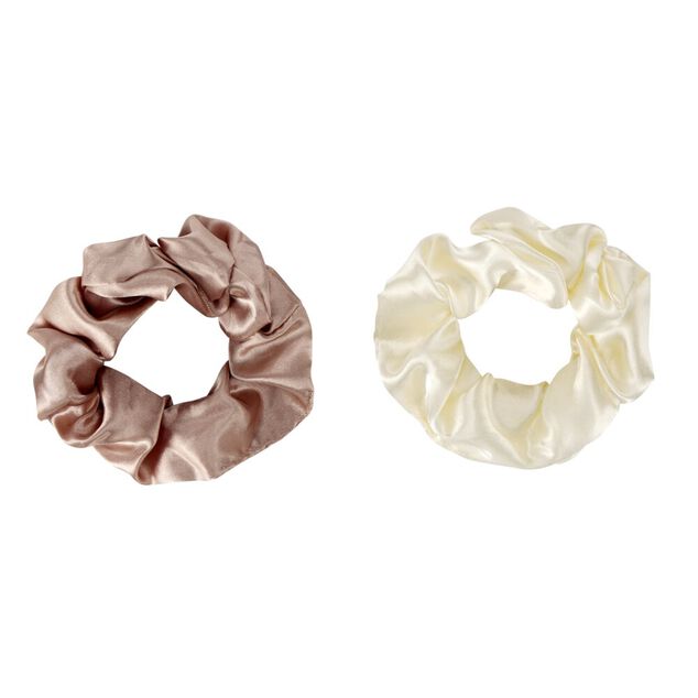 Chouchou satin&eacute; x2 en tissu uni &Oslash;11cm (2 mod&egrave;les)
