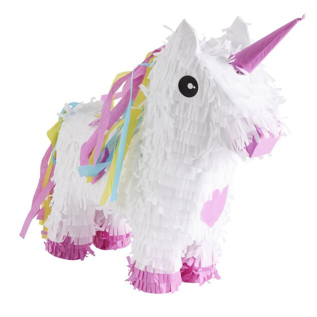 Pi&ntilde;ata licorne blanche et rose avec masque 33x35cm