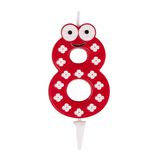 Bougie chiffre 8 cire personnage fleurs rouge et blanc H8,5cm