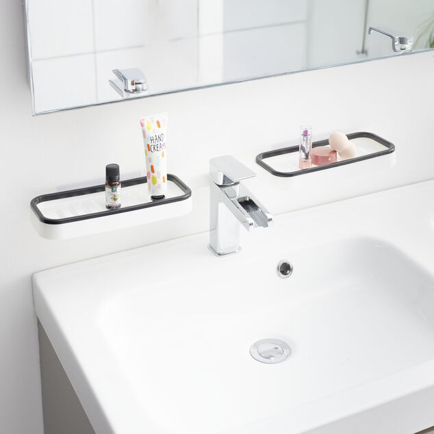 Mini &eacute;tag&egrave;re de robinet salle de bain 2en1 plastique blanc 11x63cm
