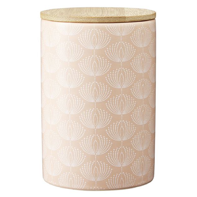 Pot en céramique à motif rose avec couvercle en bois H14 cm
