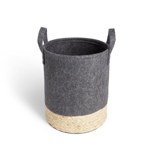 Pani&egrave;re de rangement ronde jacinthe d'eau et feutrine gris fonc&eacute; &Oslash;25xH30cm