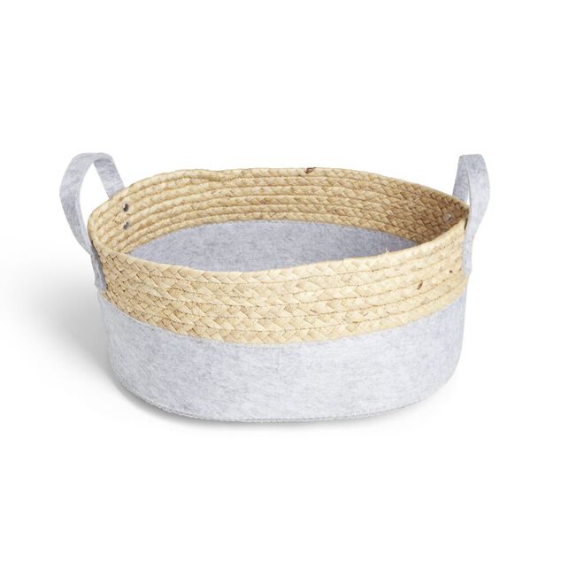 Pani&egrave;re de rangement jacinthe d'eau et feutrine gris clair 37x27xH15cm