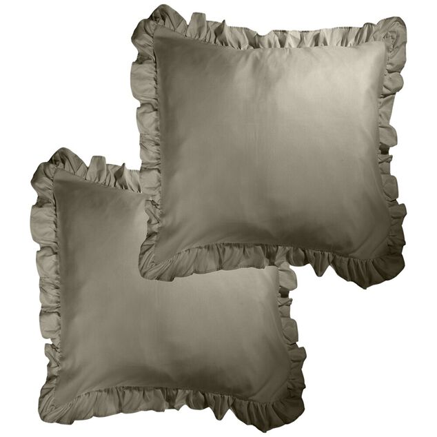Taie d'oreiller carr&eacute;e satin&eacute;e unie &agrave; volants 63x63cm (3 mod&egrave;les)