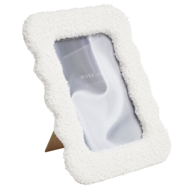 Cadre photo bord ondul&eacute; tissu bouclette blanc 20x30cm