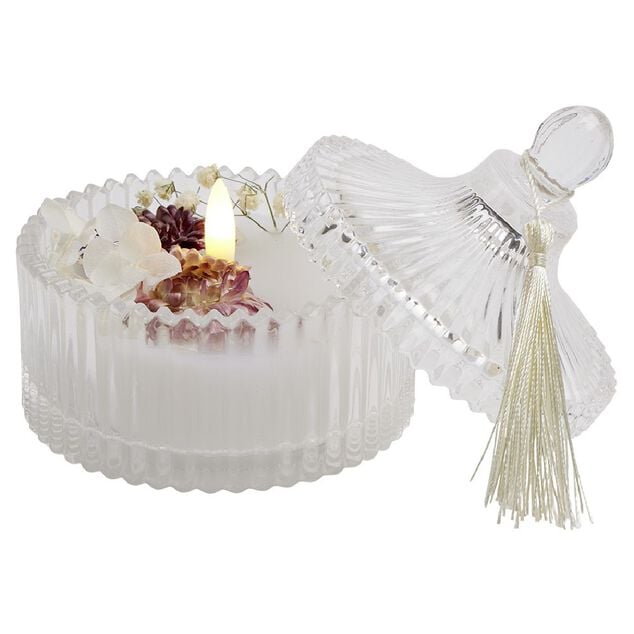 Bougie &agrave; LED dans bo&icirc;te d&eacute;co fleurs s&eacute;ch&eacute;es