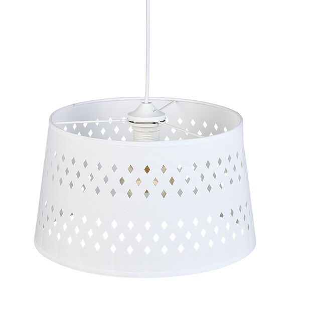 Suspension avec abat jour blanc &agrave; motifs ajour&eacute;s losanges