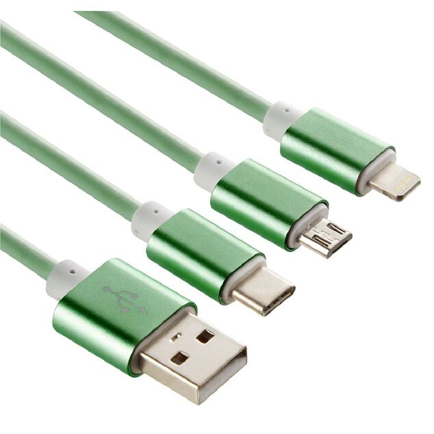 C&acirc;ble USB 3 en 1 avec connecteurs USB-C/micro USB/Lightning