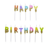 Bougie anniversaire lettres Happy Birthday multicolore et doré