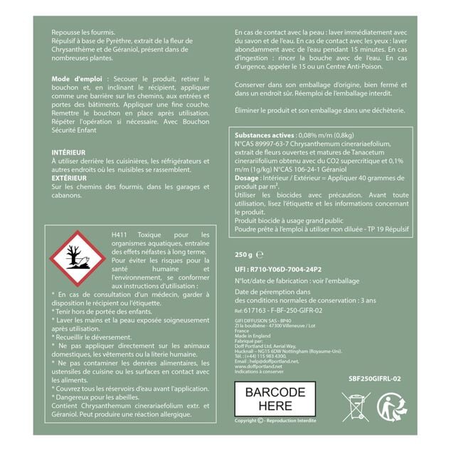Poudre anti-fourmis et insectes rampants 250g