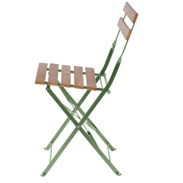 Chaise de jardin pliante Bali m&eacute;tal vert et bois 39x47xH.77 cm