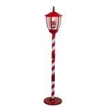 Lampadaire rétro avec Père Noël lumineux musical rouge et blanc H150cm