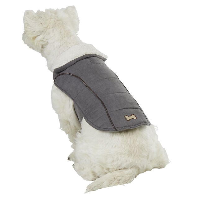 Veste pour chien imitation su&eacute;dine gris col fourr&eacute; taille M